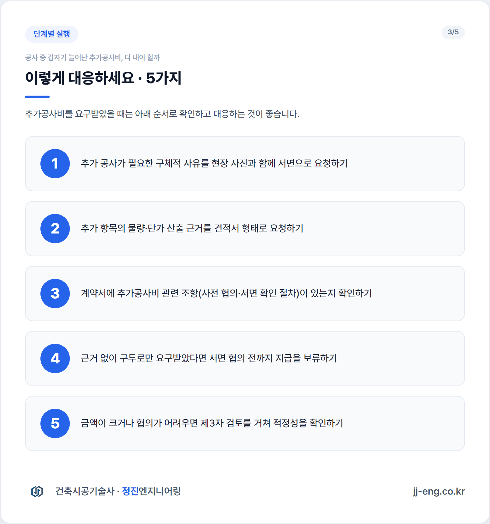 추가공사비 요구받았을 때 대응 체크리스트 5단계
